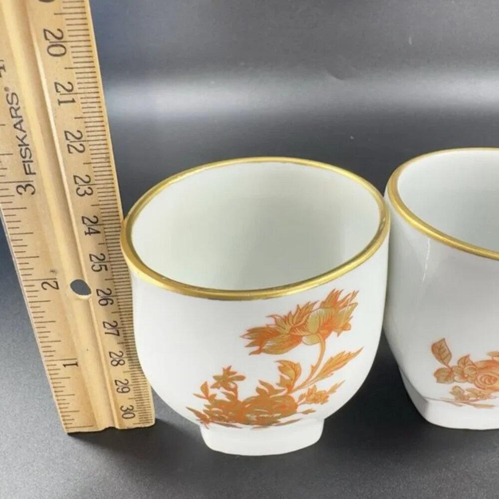 Limoges France Fontainille Marraud Floral Gold Red Porcelain Cup Mug Vintage Set